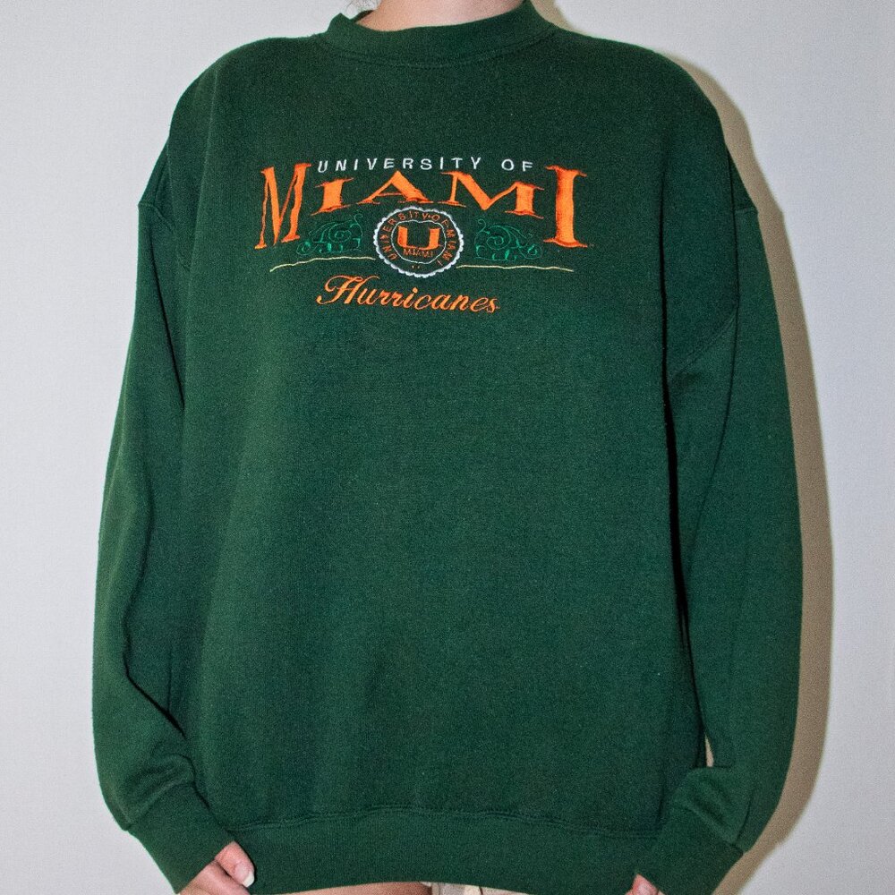 vintage university of miami hurricanes crewneck in deep green